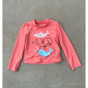 Simple Joys by Carters Girls 5T Rash Guard Coral Pink Narwhal Whale Shark Swim